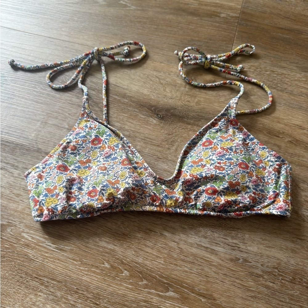 J. Crew Women's XS Floral Bikini Top Multicolor Tie Straps L5022 Beach Swim Pool